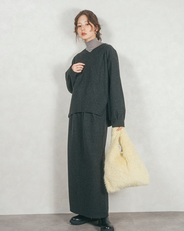 ［SET］Smoothニットソー Vネックプルオーバー+Smoothニットソー Narrowスカート