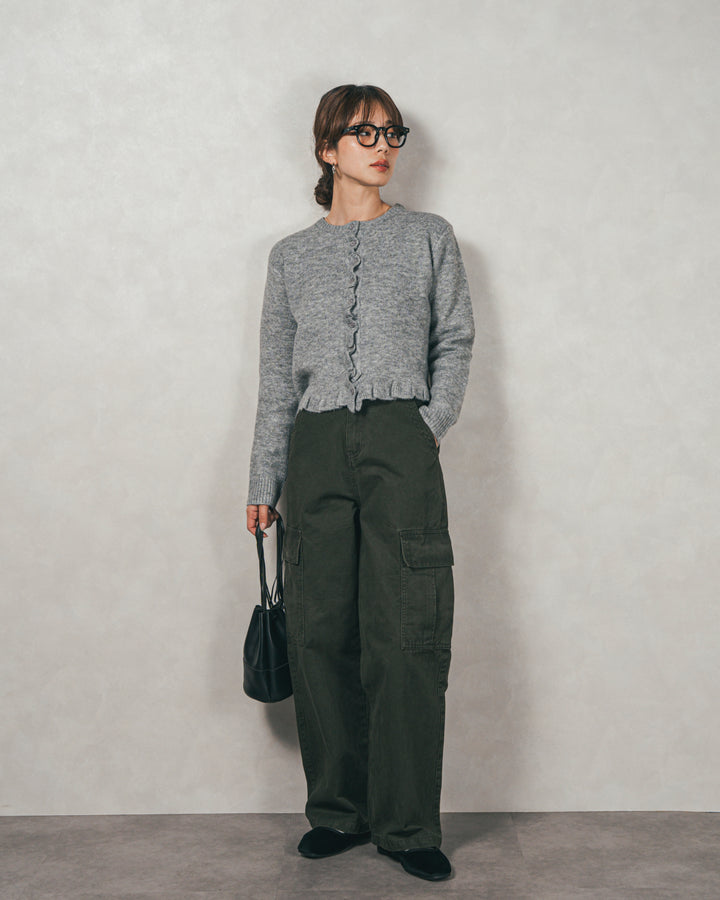 ［SET］フロントフリルメランジニットカーデ+ピグメントツイルカーゴパンツ（2SET）