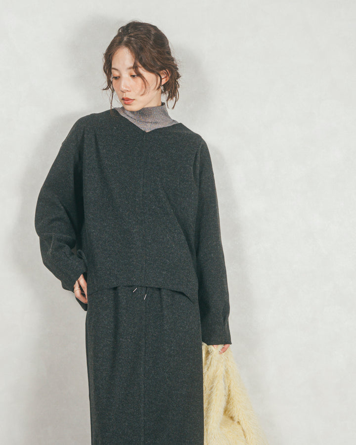 ［SET］Smoothニットソー Vネックプルオーバー+Smoothニットソー Narrowスカート