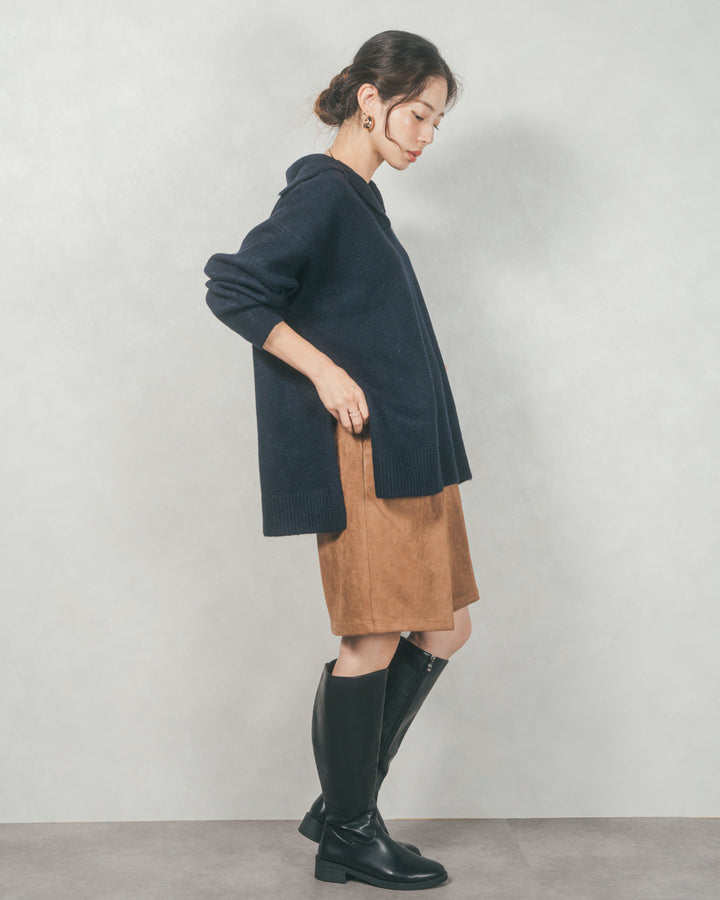 サイドスリット襟付きスキッパーニット (NAVY)