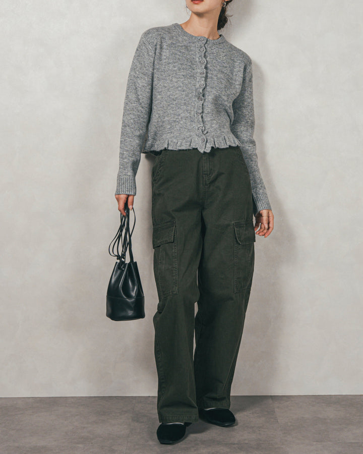 ［SET］フロントフリルメランジニットカーデ+ピグメントツイルカーゴパンツ（2SET）