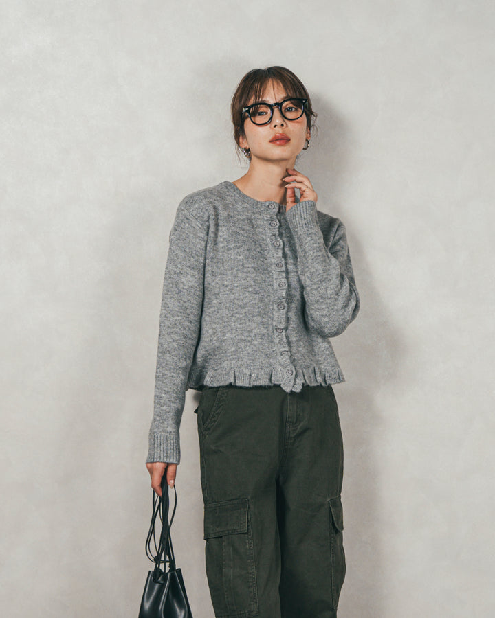 ［SET］フロントフリルメランジニットカーデ+ピグメントツイルカーゴパンツ（2SET）