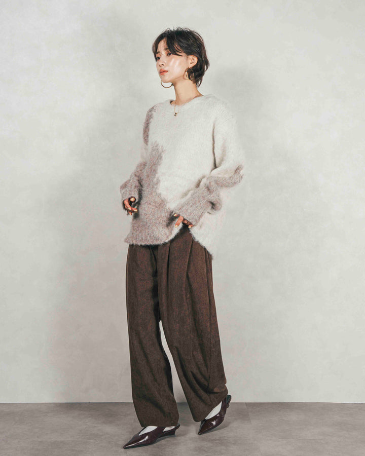 ［SET］ニュアンスグラデーションShaggyニット+サイドタックコクーンコーデュロイパンツ（2SET）