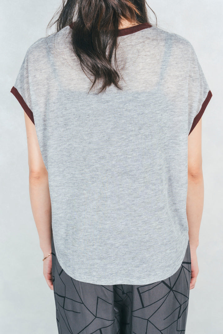 ロゴプリントリンガーT (BURGUNDY x GRAY)