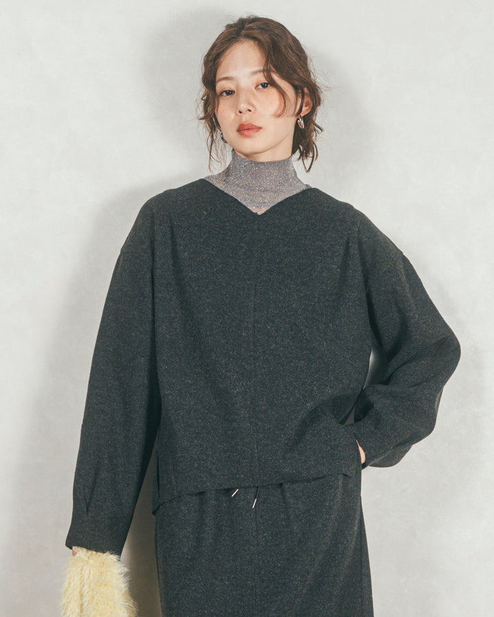 Smoothニットソー Vネックプルオーバー (CHARCOAL)