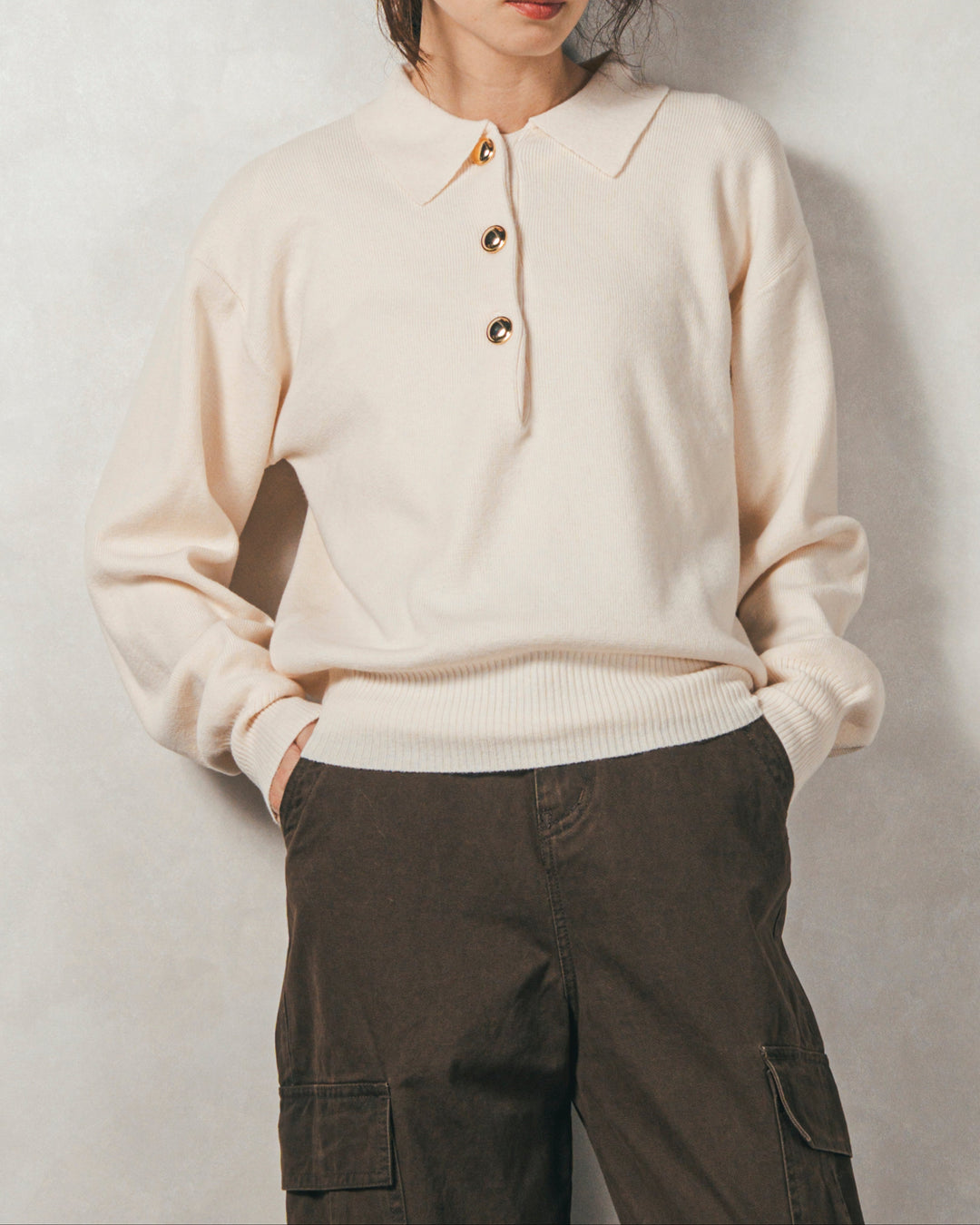 ボタンデザインポロニット(IVORY)