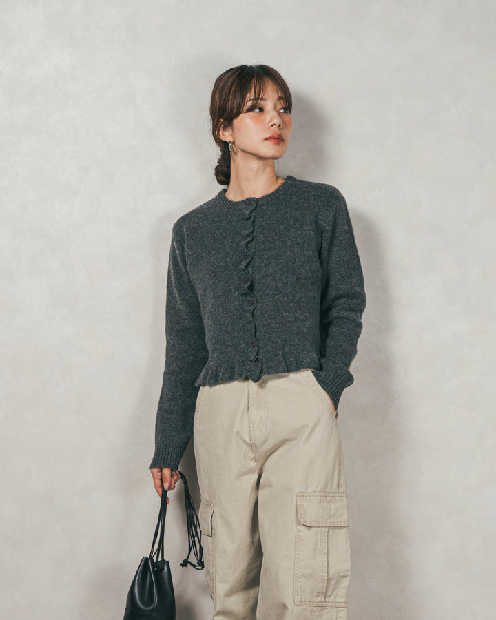 ［SET］フロントフリルメランジニットカーデ+ピグメントツイルカーゴパンツ（2SET）