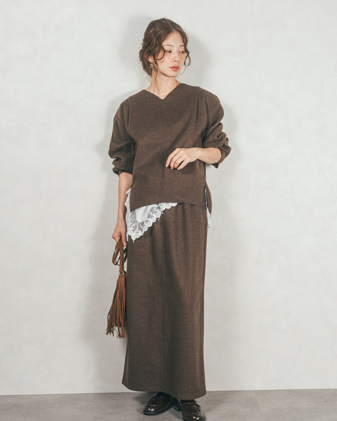 ［SET］Smoothニットソー Vネックプルオーバー+Smoothニットソー Narrowスカート