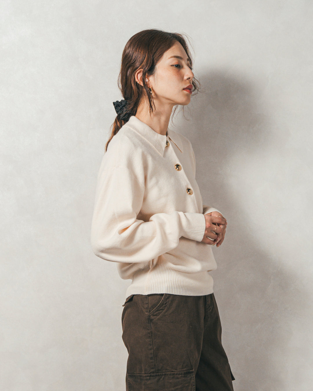 ボタンデザインポロニット(IVORY)