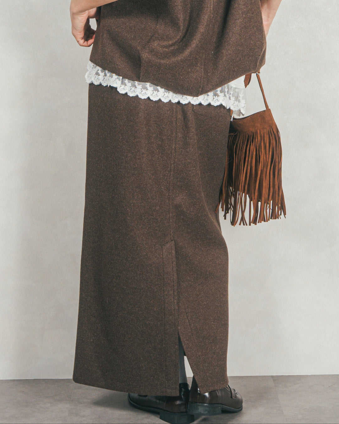 Smoothニットソー Narrowスカート (BROWN)