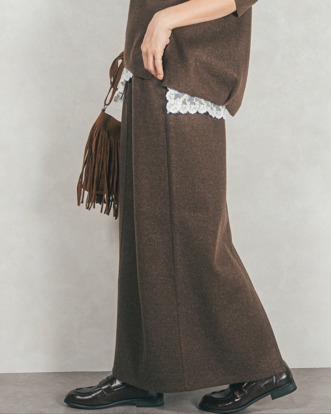 Smoothニットソー Narrowスカート (BROWN)