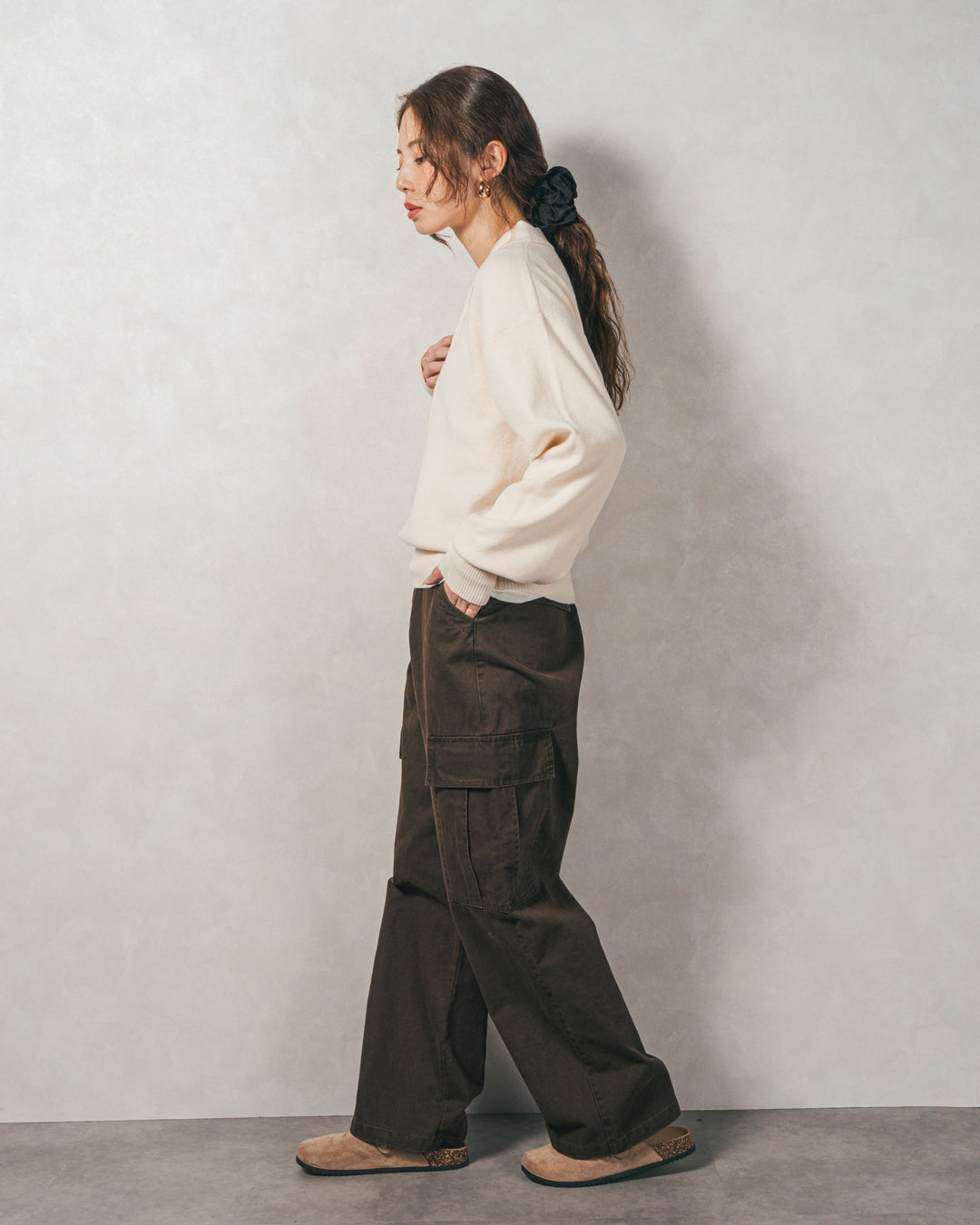 ［SET］ボタンデザインポロニット+ピグメントツイルカーゴパンツ（2SET）