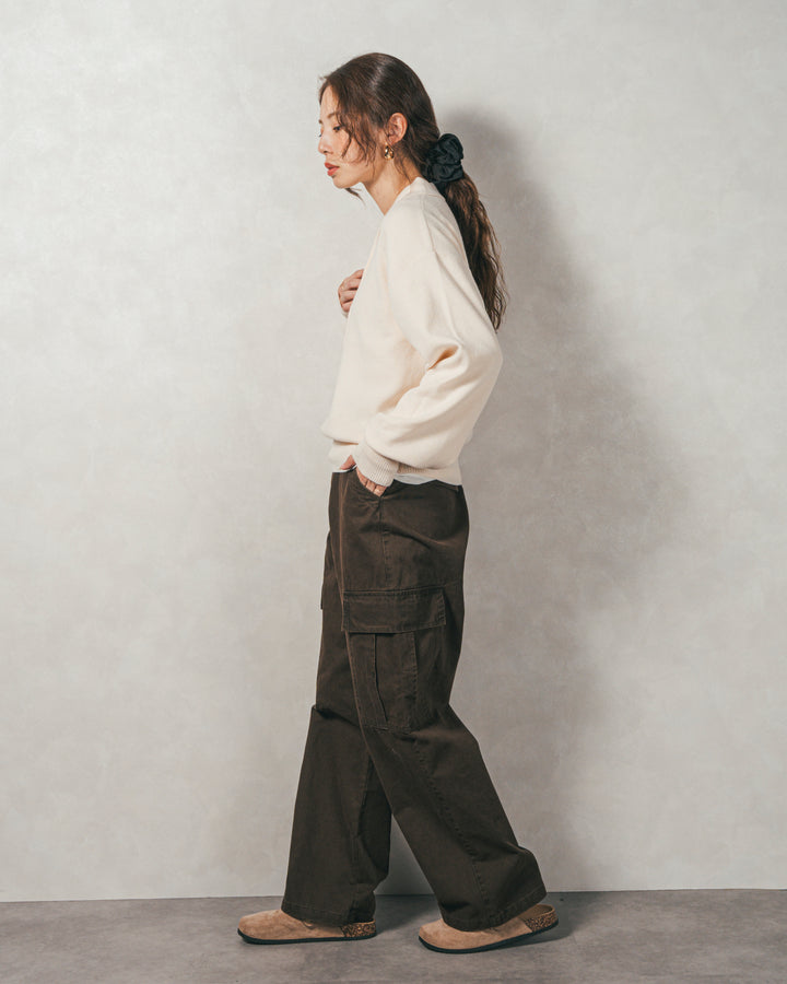 ［SET］ボタンデザインポロニット+ピグメントツイルカーゴパンツ（2SET）