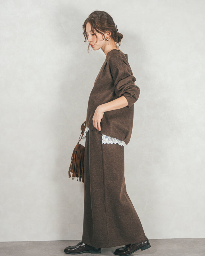 Smoothニットソー Narrowスカート (BROWN)