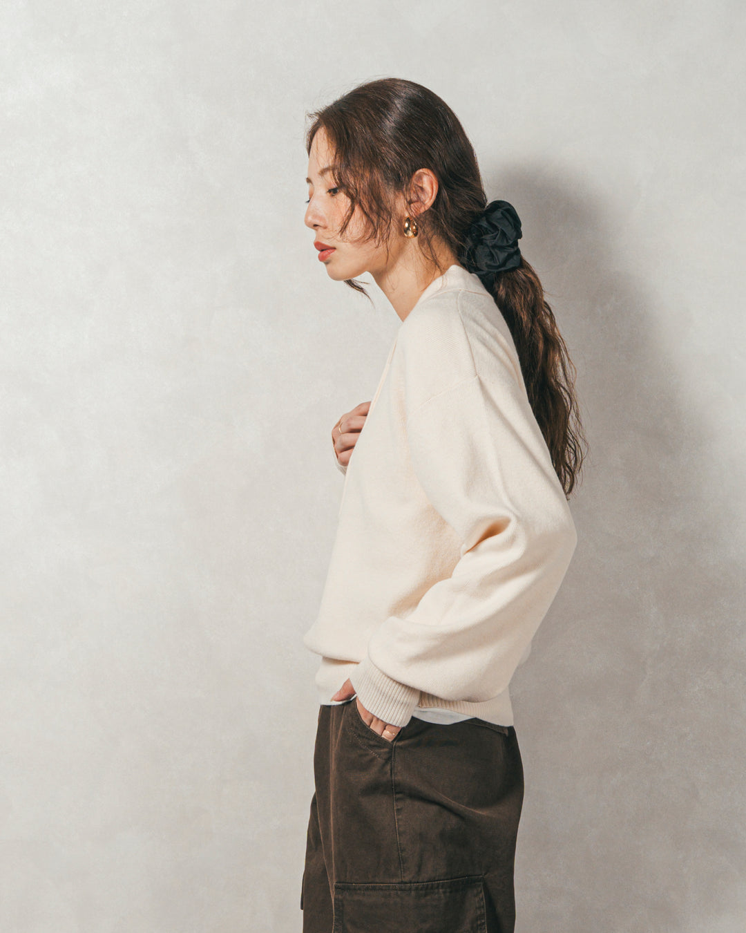 ボタンデザインポロニット(IVORY)