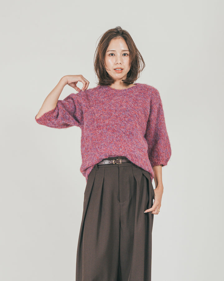 ［SET］フェザータッチハーフスリーブニット + ダブルタック ハイウエストワイドパンツ（2SET）