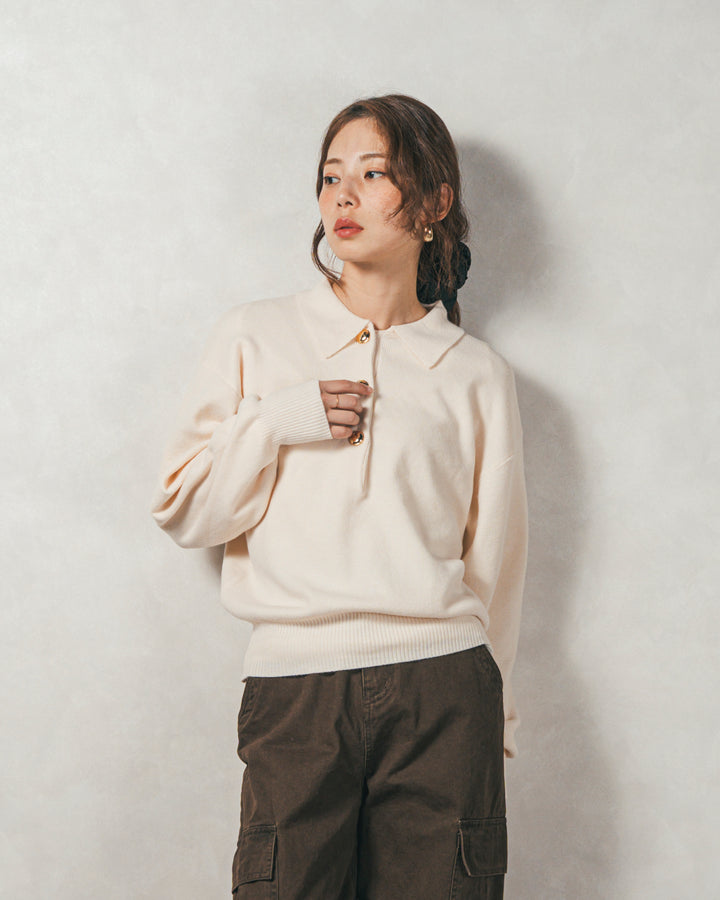 ［SET］ボタンデザインポロニット+ピグメントツイルカーゴパンツ（2SET）