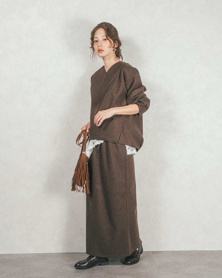 ［SET］Smoothニットソー Vネックプルオーバー+Smoothニットソー Narrowスカート