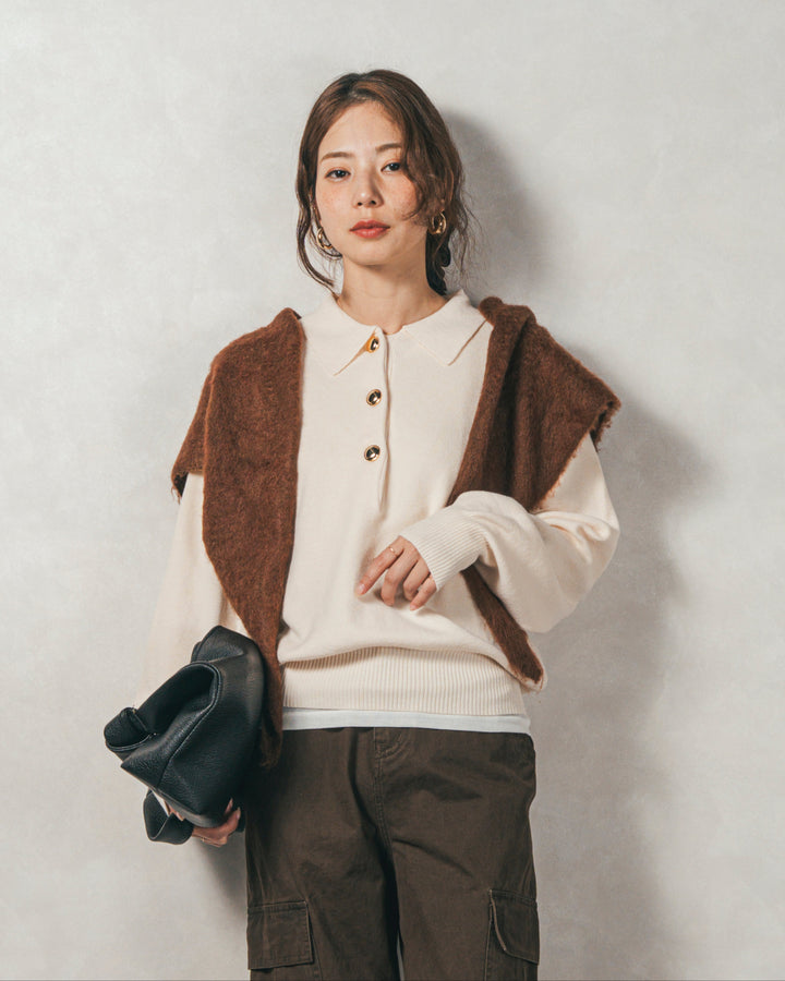 ボタンデザインポロニット(IVORY)