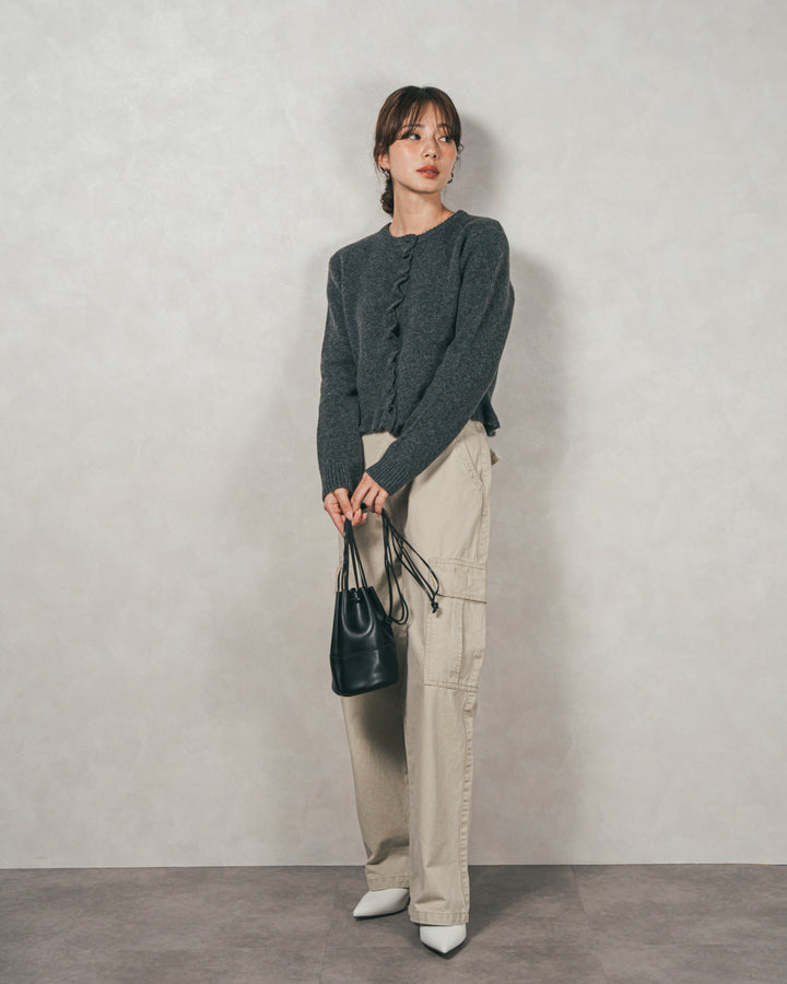 ［SET］フロントフリルメランジニットカーデ+ピグメントツイルカーゴパンツ（2SET）