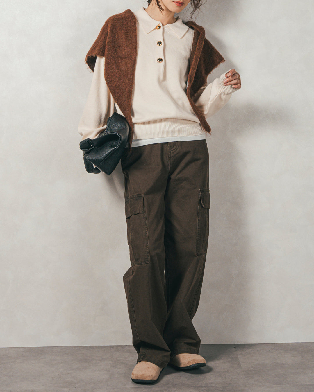 ボタンデザインポロニット(IVORY)