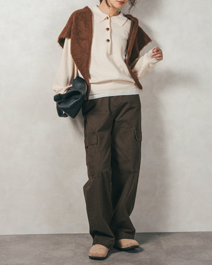 ボタンデザインポロニット(IVORY)