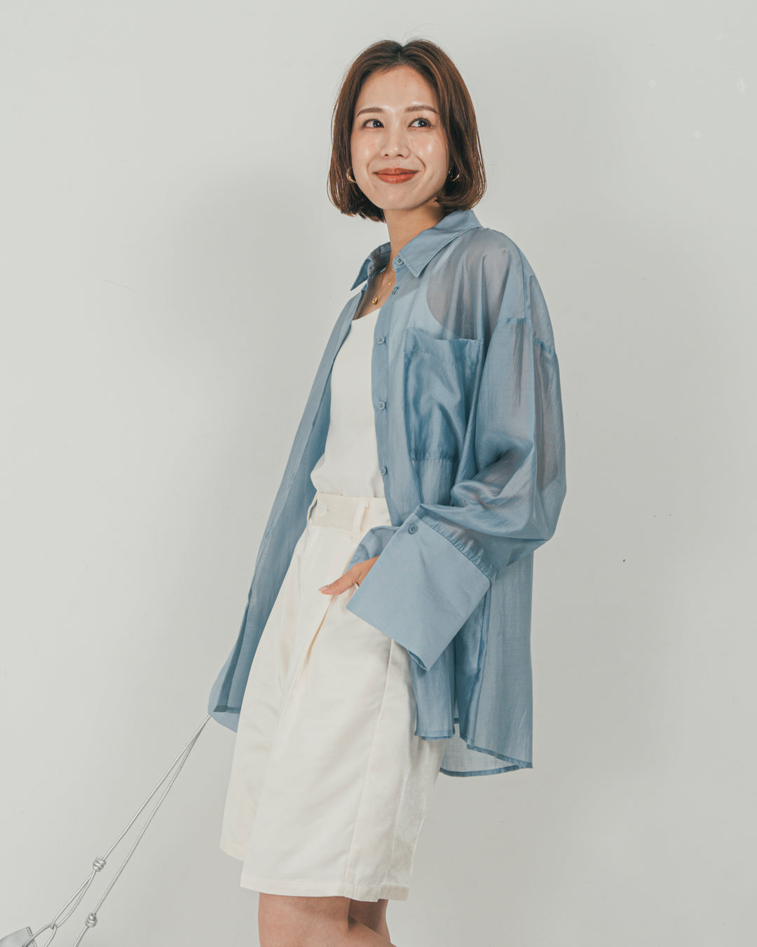 ［SET］Clear Sheer オーバーシャツ + Vintageサテン　ハーフパンツ（2SET）
