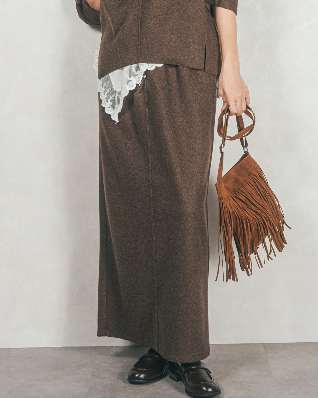 Smoothニットソー Narrowスカート (BROWN)