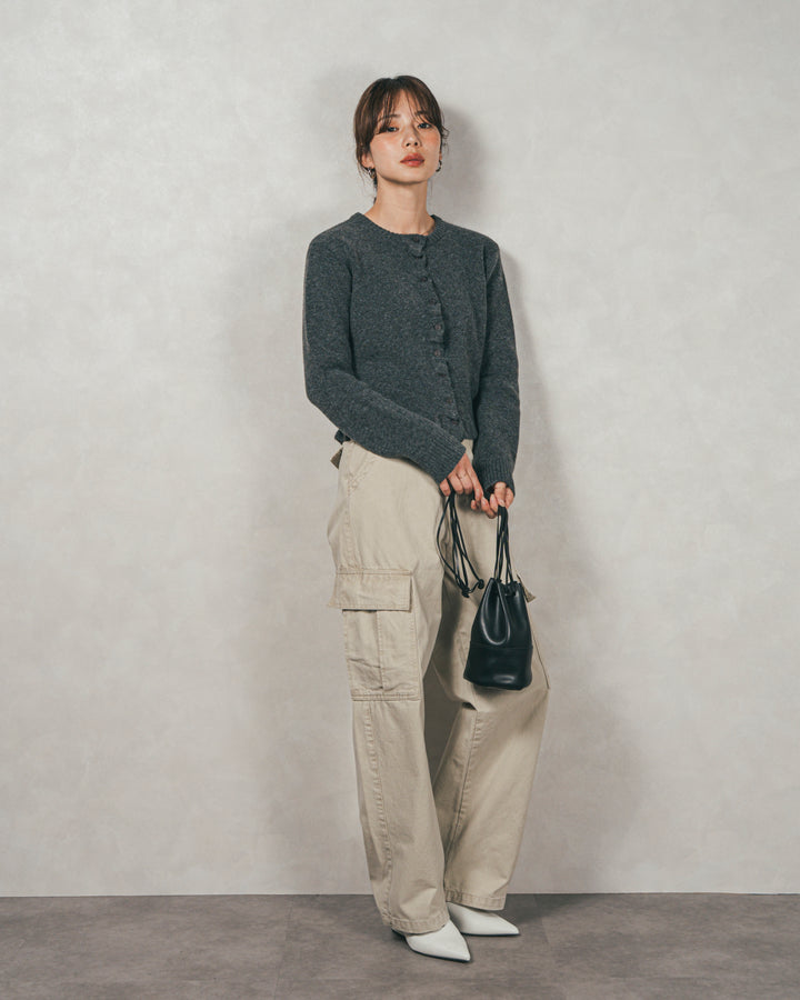 ［SET］フロントフリルメランジニットカーデ+ピグメントツイルカーゴパンツ（2SET）