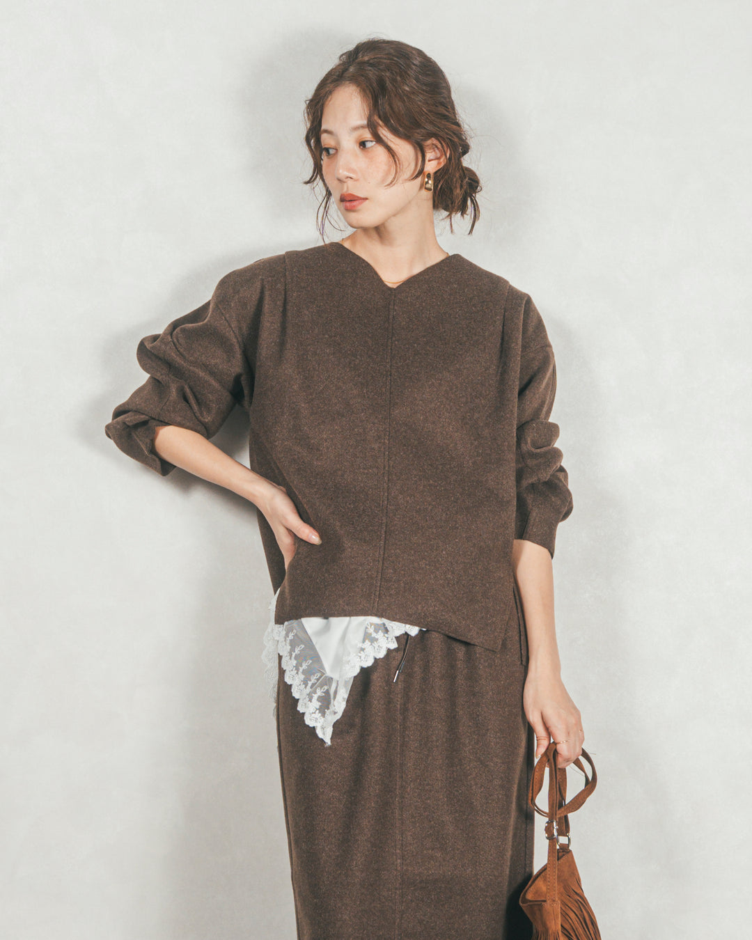 ［SET］Smoothニットソー Vネックプルオーバー+Smoothニットソー Narrowスカート