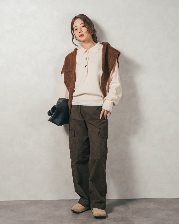 ボタンデザインポロニット(IVORY)