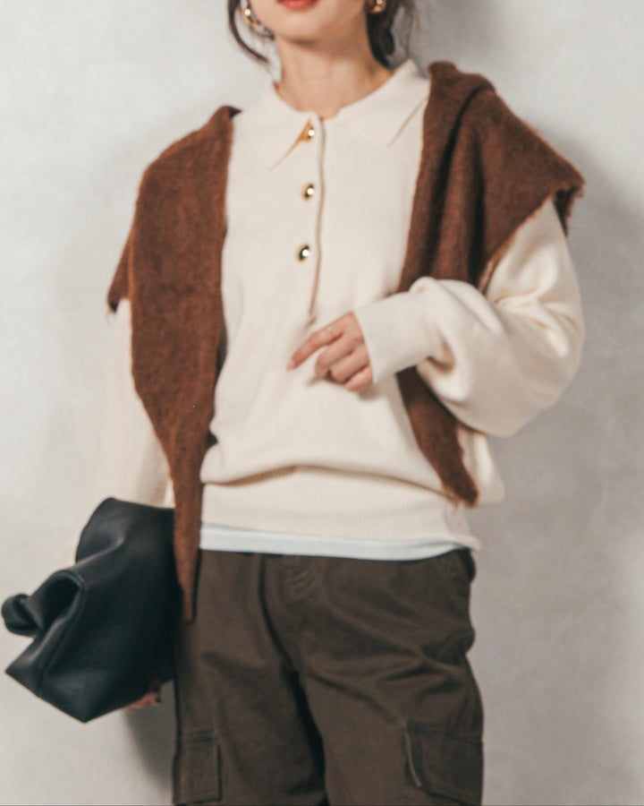 ［SET］ボタンデザインポロニット+ピグメントツイルカーゴパンツ（2SET）