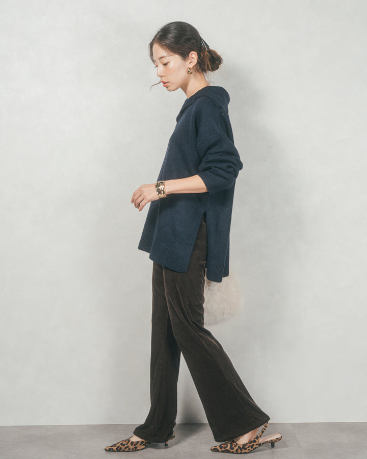 サイドスリット襟付きスキッパーニット (NAVY)