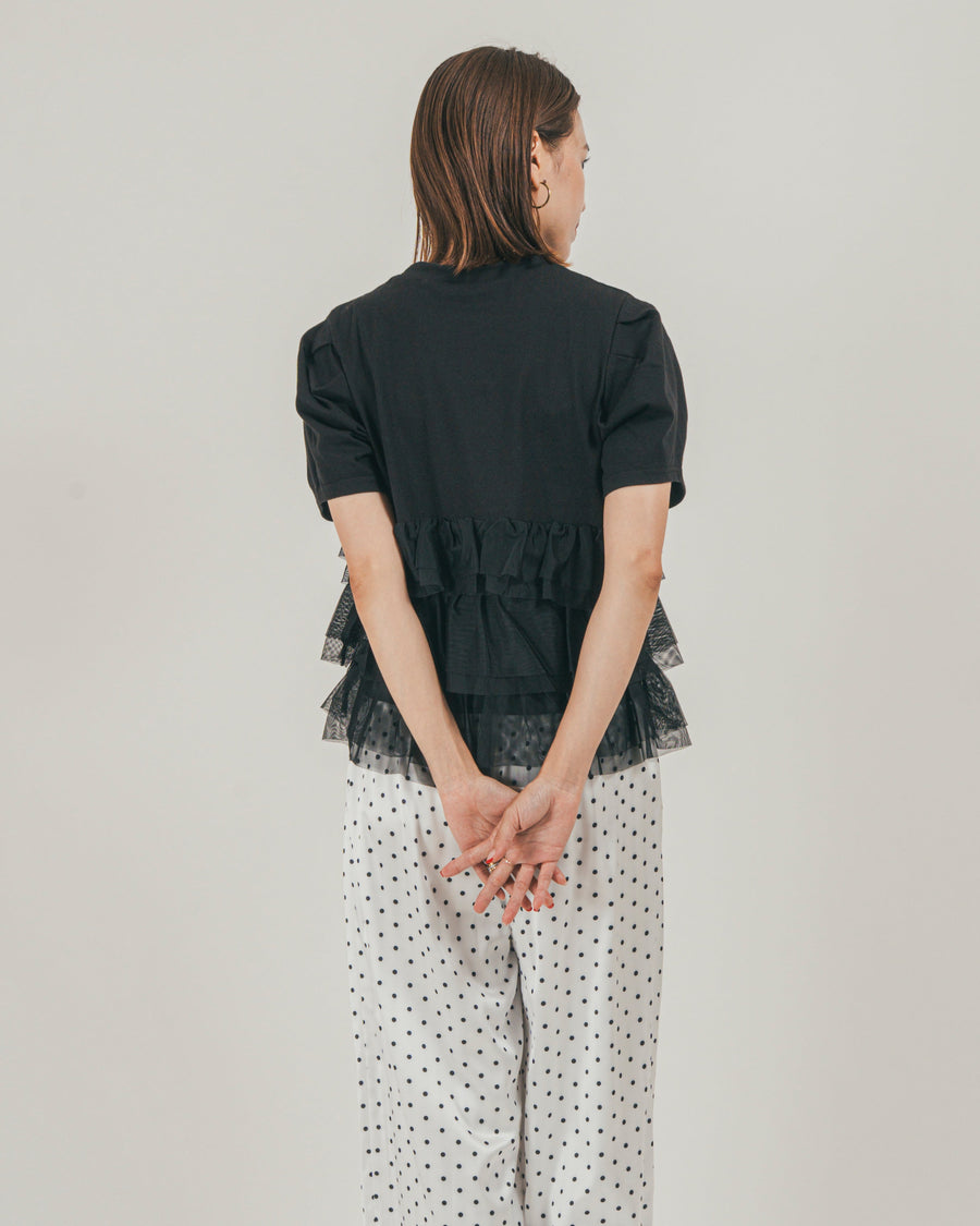 ［SET］チュールフリル ペプラムTシャツ + ドットサテンパンツ（2SET）