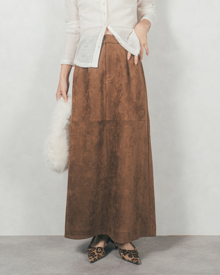 スウェードライクロングスカート (BROWN)