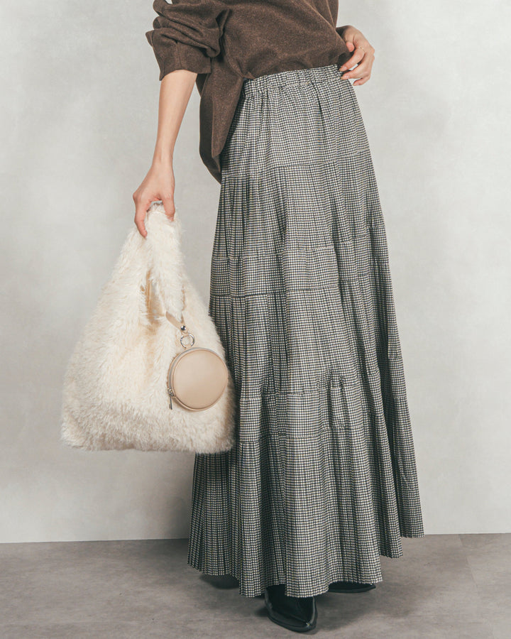 プリーツティアードLongスカート (CHECK)