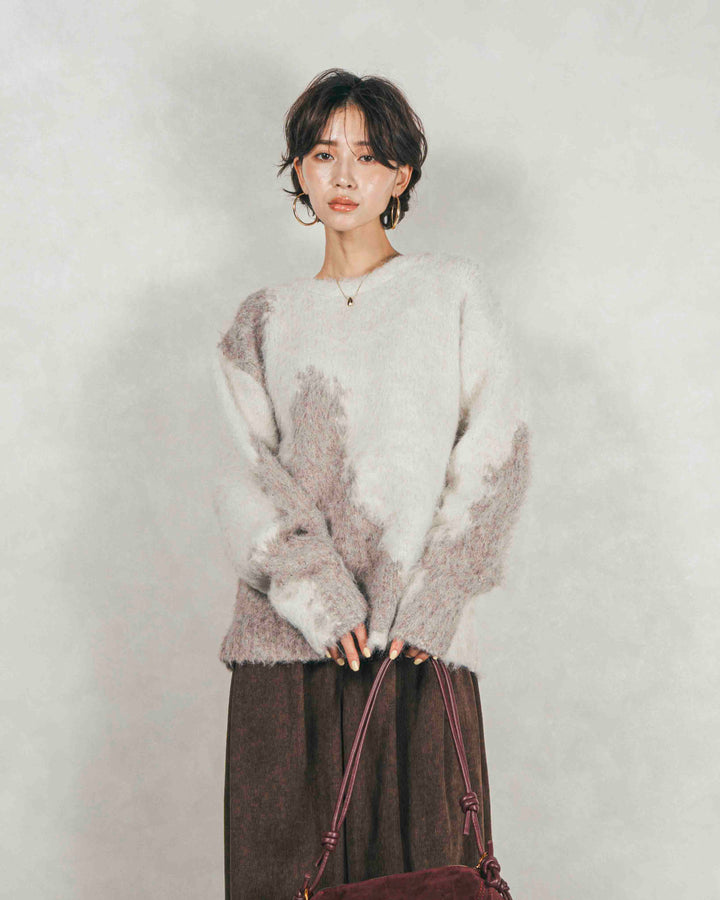 ［SET］ニュアンスグラデーションShaggyニット+サイドタックコクーンコーデュロイパンツ（2SET）