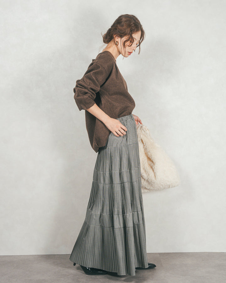 プリーツティアードLongスカート (CHECK)