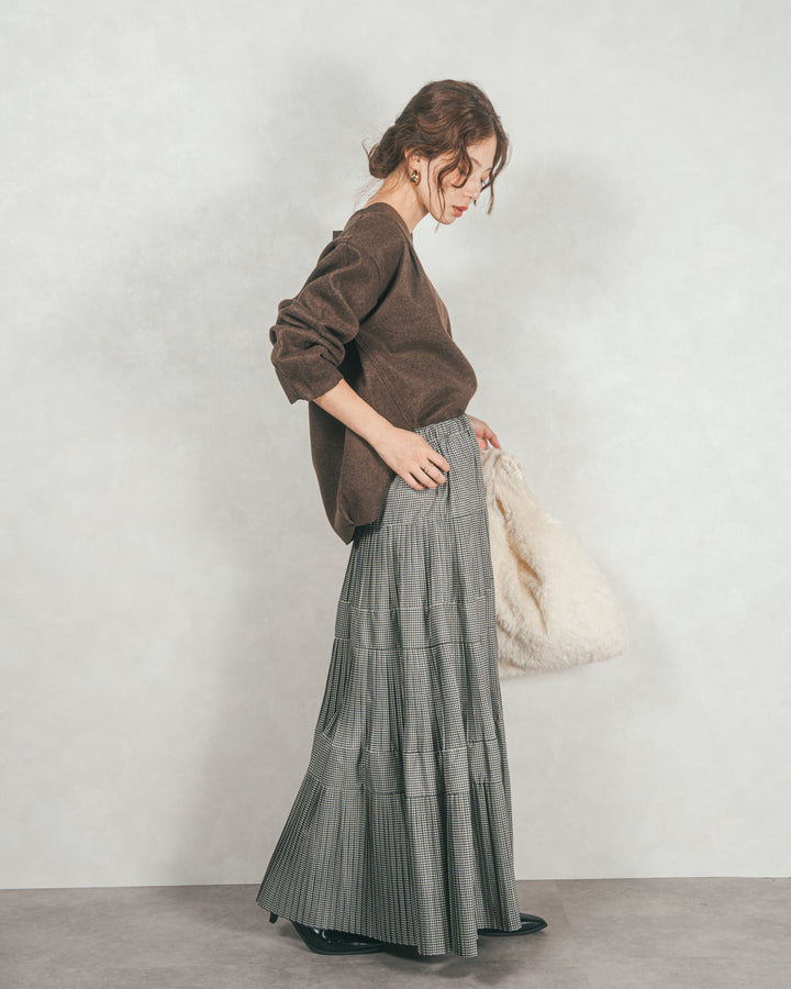 Smoothニットソー Vネックプルオーバー (BROWN)