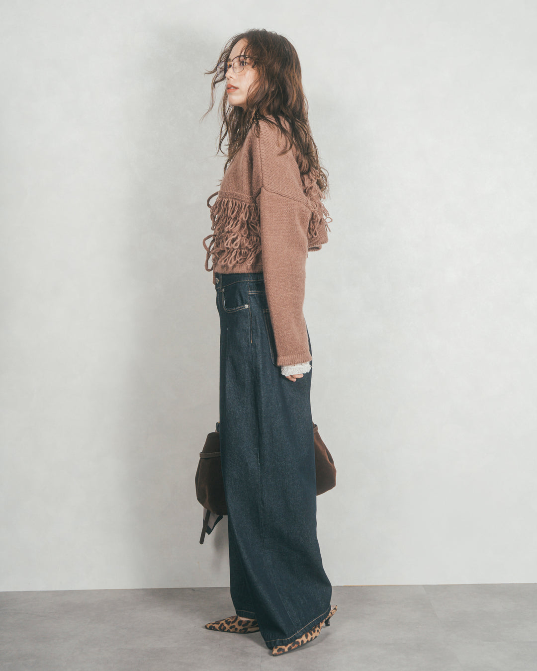 ループ編みフリンジカーディガン (BROWN)