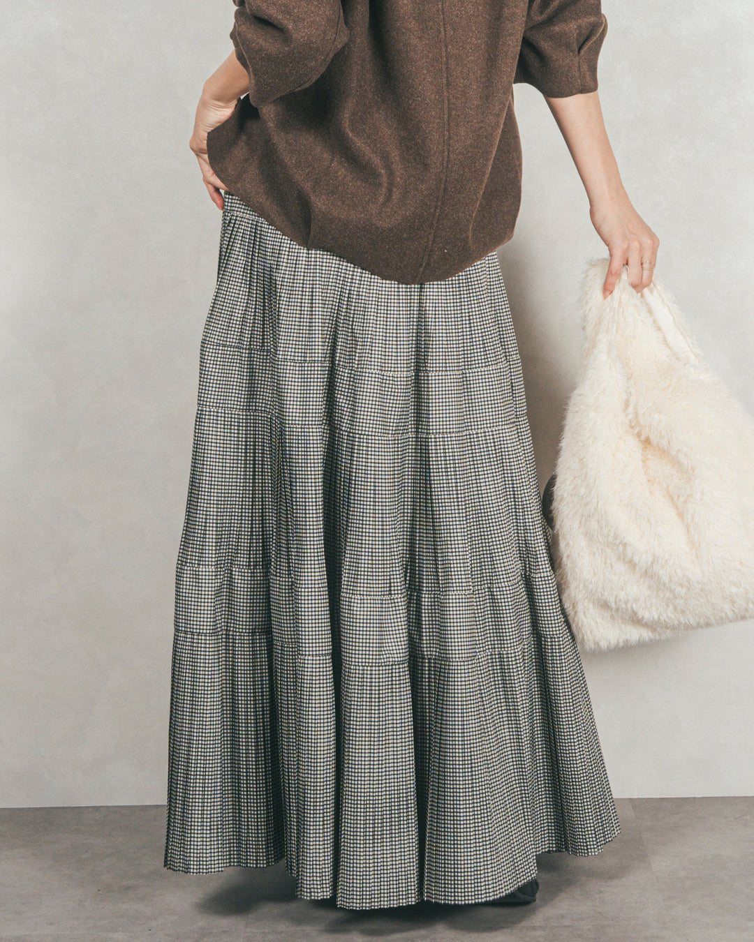 プリーツティアードLongスカート (CHECK)