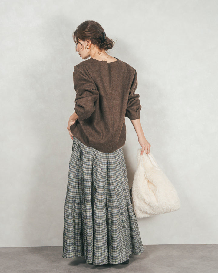 Smoothニットソー Vネックプルオーバー (BROWN)