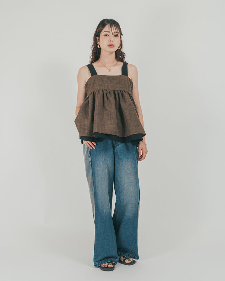 ［SET］スラブTweedバイカラーティアードキャミ + 10oz サイドタック リラックスデニムパンツ（2SET）