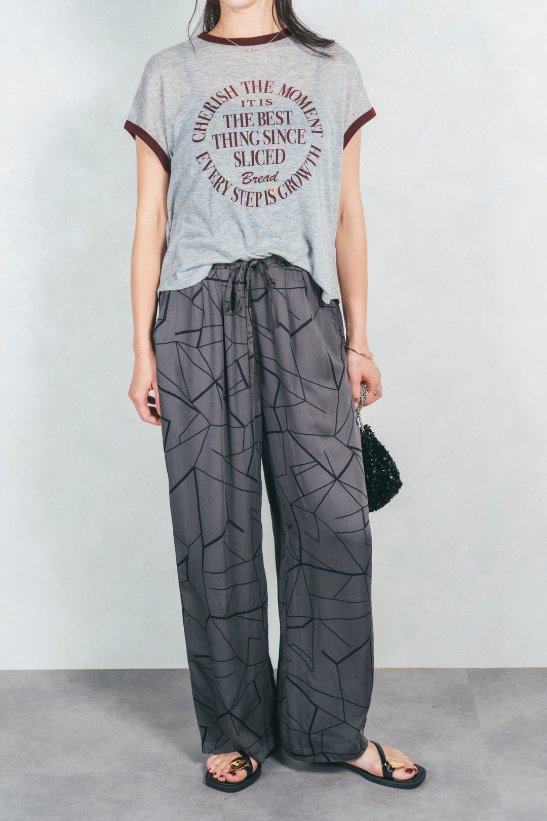 ロゴプリントリンガーT (BURGUNDY x GRAY)