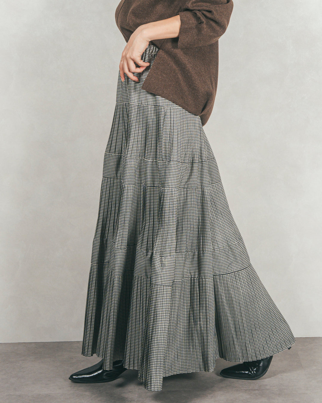 プリーツティアードLongスカート (CHECK)