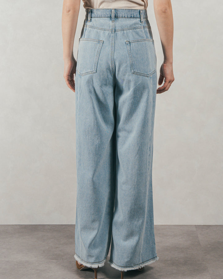 ［SET］Blockレース　フーディーブラウス +Vintageサテン　ハーフパンツ + 10oz ニュアンスバイカラー リラックスワイドデニム（3SET）