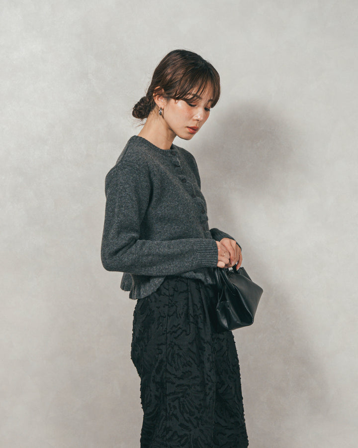 ［SET］フロントフリルメランジニットカーデ+フリンジジャガードリラックスパンツ（2SET）