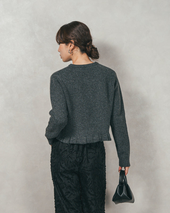 ［SET］フロントフリルメランジニットカーデ+フリンジジャガードリラックスパンツ（2SET）