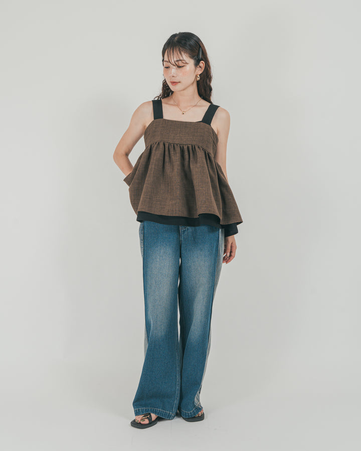 ［SET］スラブTweedバイカラーティアードキャミ + 10oz サイドタック リラックスデニムパンツ（2SET）