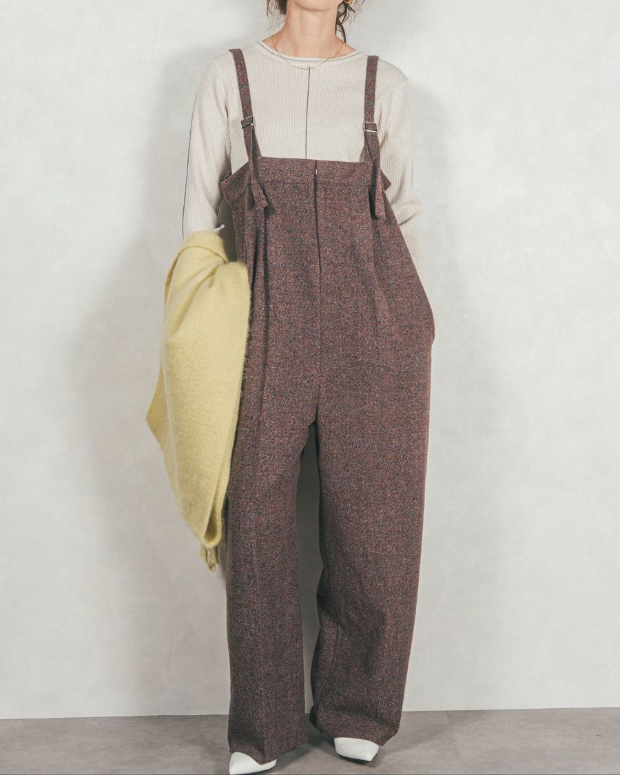 ［SET］Line Rib クルーネックニット+Tweedベロアサロペット（2SET）